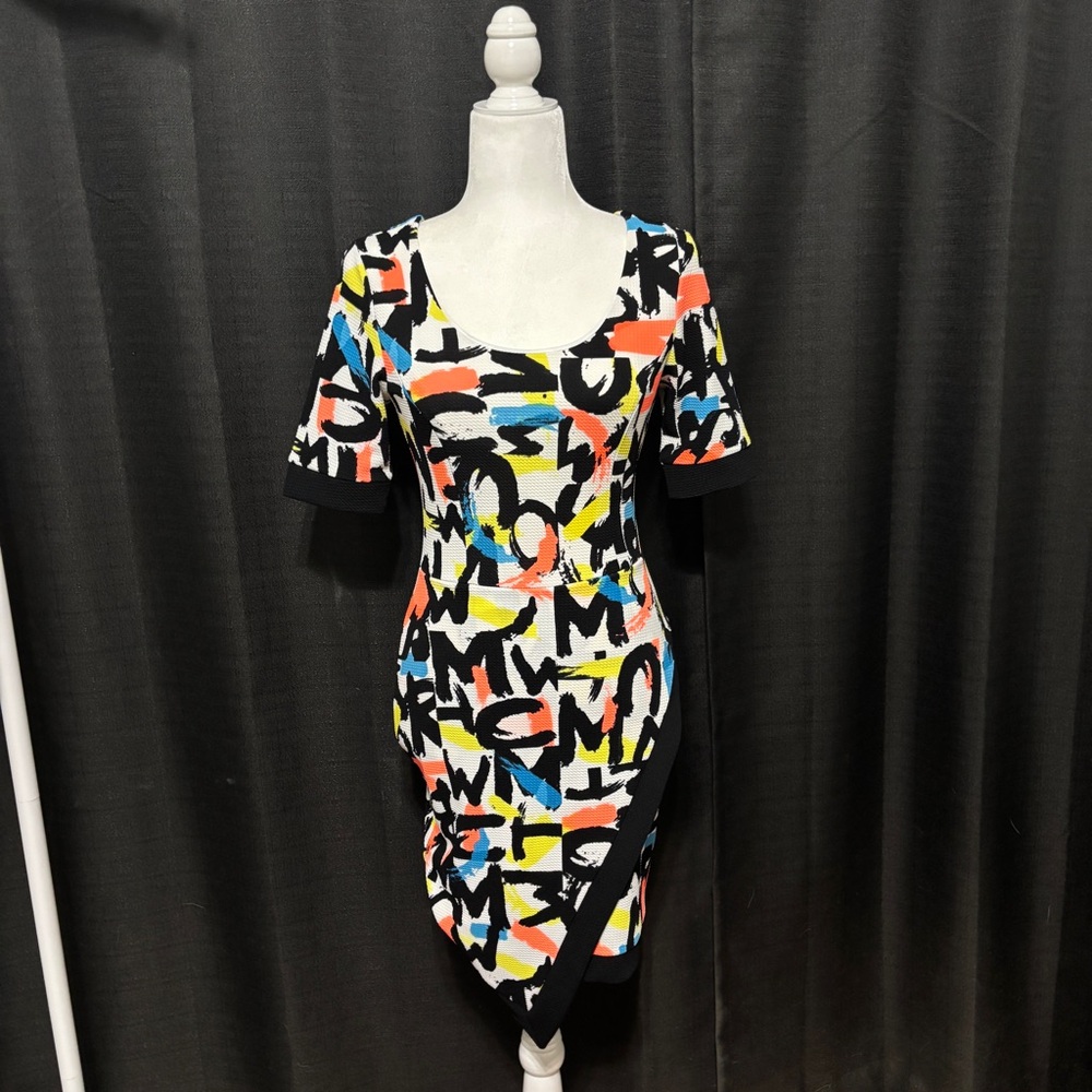 Marilyn Monroe Black Multicolor Letter Print Midi Dress